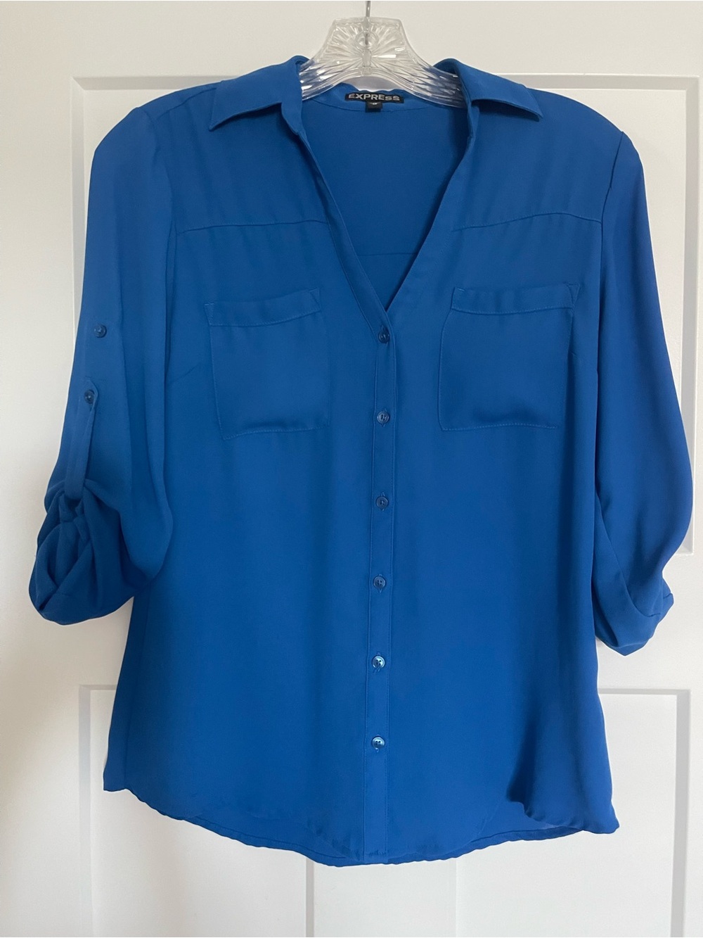 Express Royal Blue Button-Front Collared Shirt